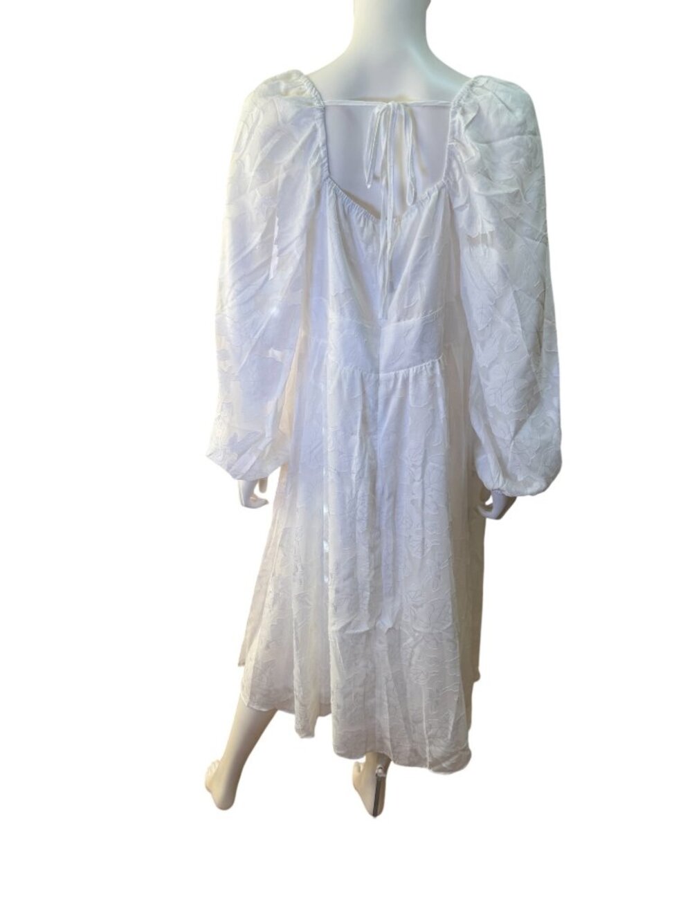 JJS House Floral Jacquard Square Neck Long Sleeve Midi White Bridal Dress XXL - Picture 4 of 7